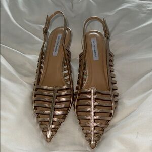 Saks Fifth Avenue Gold Heels with Strappy Design